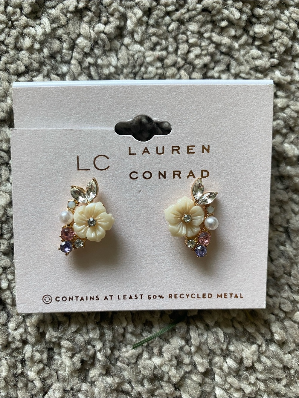LC Lauren Conrad Cream Floral Earrings with Multicolor Crystals